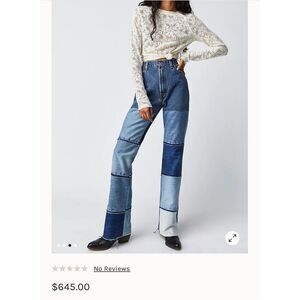 Free People Breyer And Eliot Distressed Patchwork Flare Jeans Blue Size 23